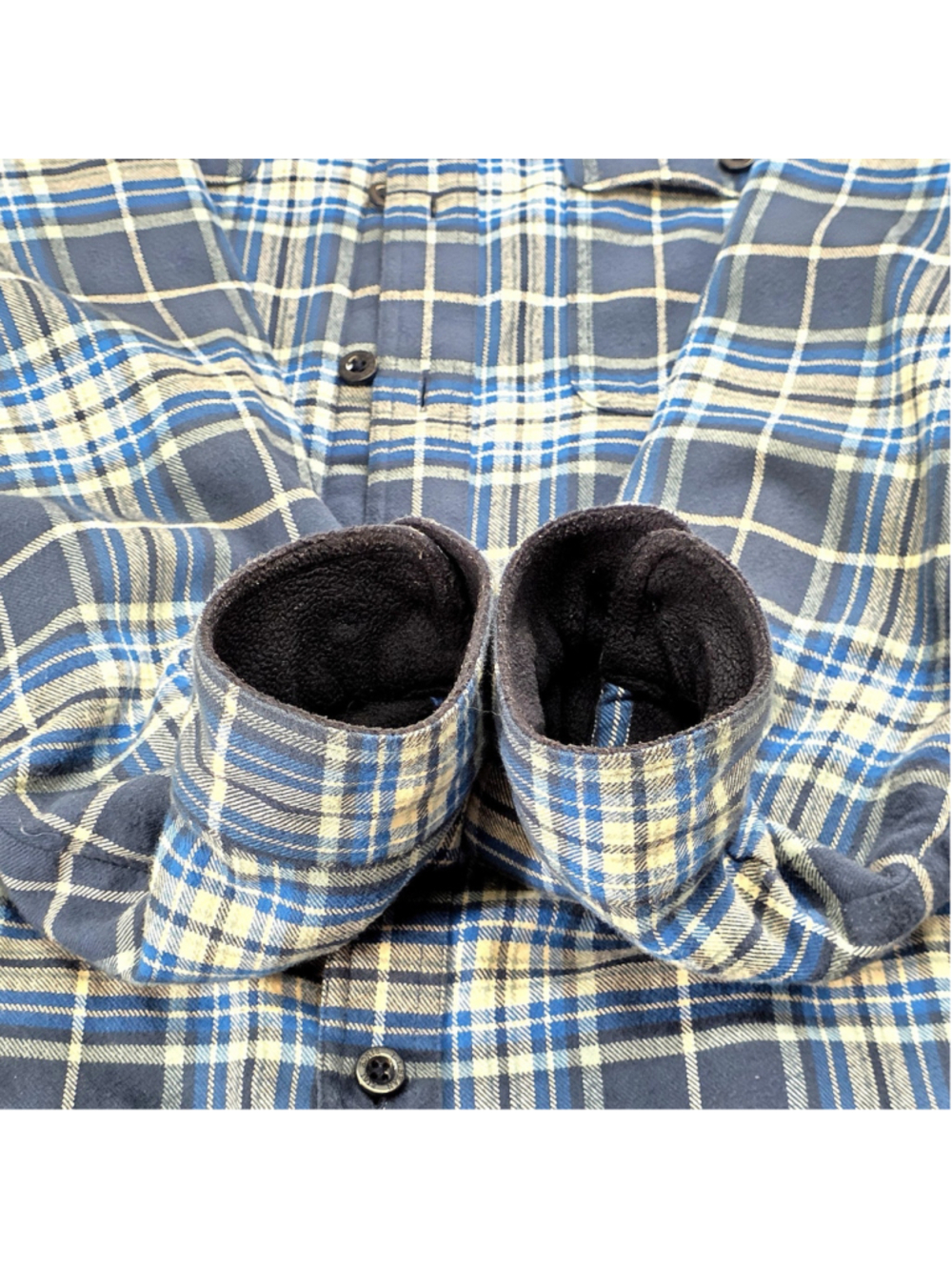 L.L.Bean Fleece Lined Flannel Shirt Jacket Mens L Blue Plaid Workwear - Picture 7 of 12